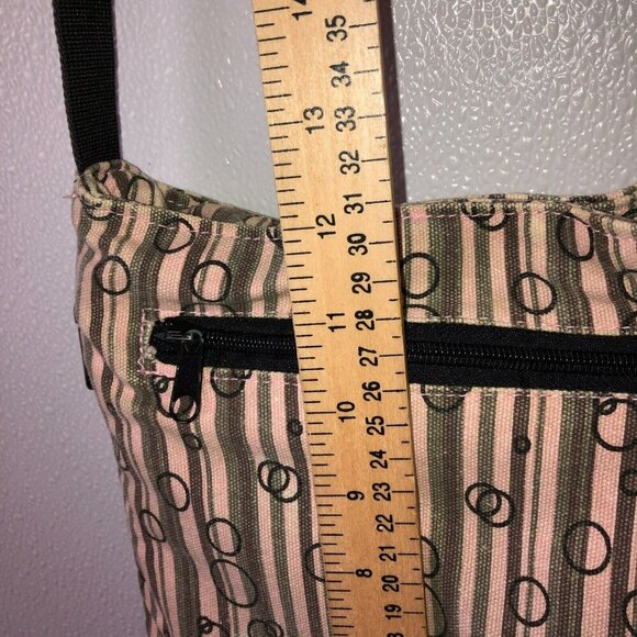 Kavu Pink Gray Striped Crossbody Strap Pockets Casual Canvas Sling Bag Purse - Picture 10 of 16